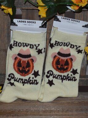 Halloween Howdy Pumpkin Western Star Cowboy Jack O Lantern Womens Socks